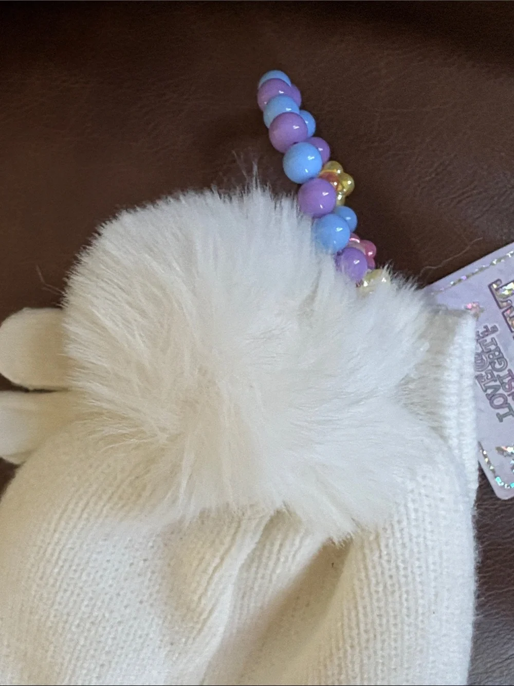 Love White Kids Hat & Gloves Set with Multicolor Gem Flowers